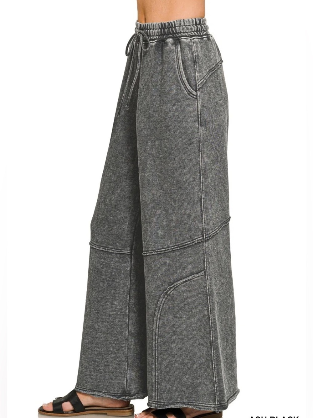NWT🖤Zenana Premium French Terry Flare Pants Small Ash Black